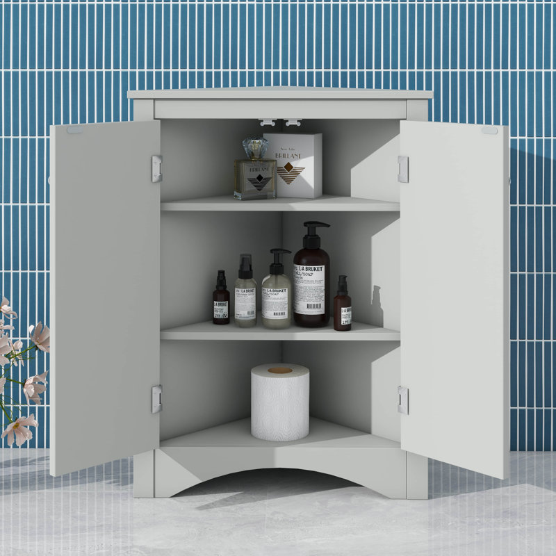 Armoire de rangement triangulaire pour salle de bain avec tablettes réglables, modèle de plancher autoportant idéal pour la cuisine à domicile