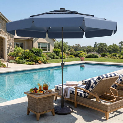 Sturdy UV Resistant 10 Feet Solar Patio Umbrella With 3 Tier Vented Top For Backyard Garden Poolside Use