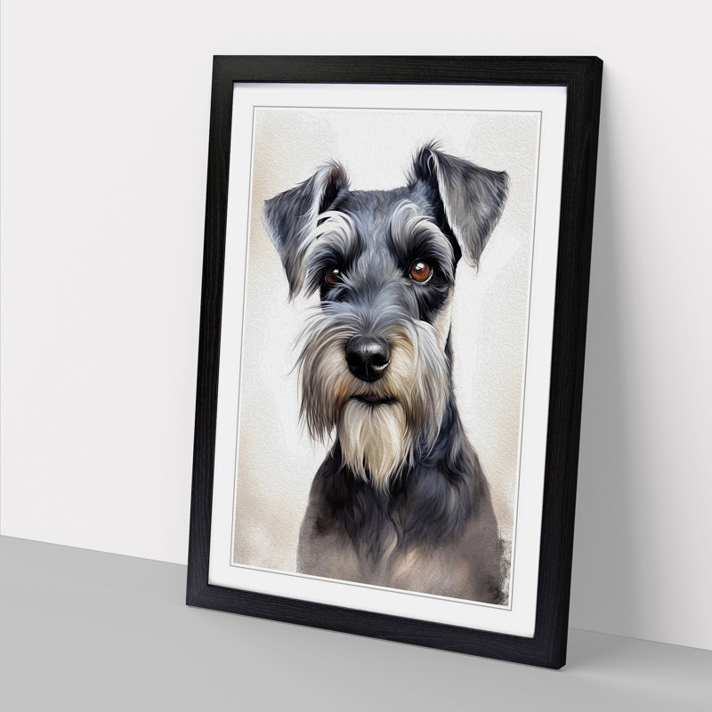 Schnauzer Informel No.3 - Single Picture Frame Print on Wood, 46cm H x 34cm W x 2cm D, Black