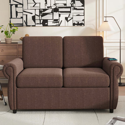 Pull-Out Loveseat Sleeper with Memory Foam Mattress and USB Ports