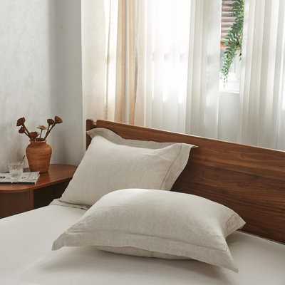 100% French Linen Pillowcase Set Of 2, Pure Flax Pillow Covers With Embroidered