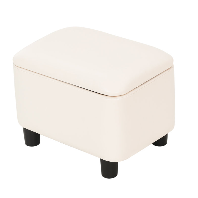 16"  Faux Leather Storage Ottoman Footstool, White