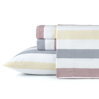 Pointehaven 180 GSM Brushed Cotton Flannel Deep Pocket Sheet Set Cal King Cabana Stripe