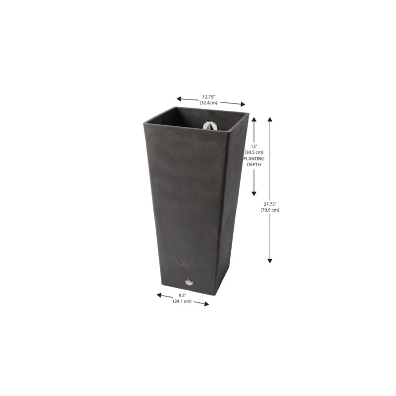 Cara 28" Square Composite Pot Planter with Plant Shelf, Slate