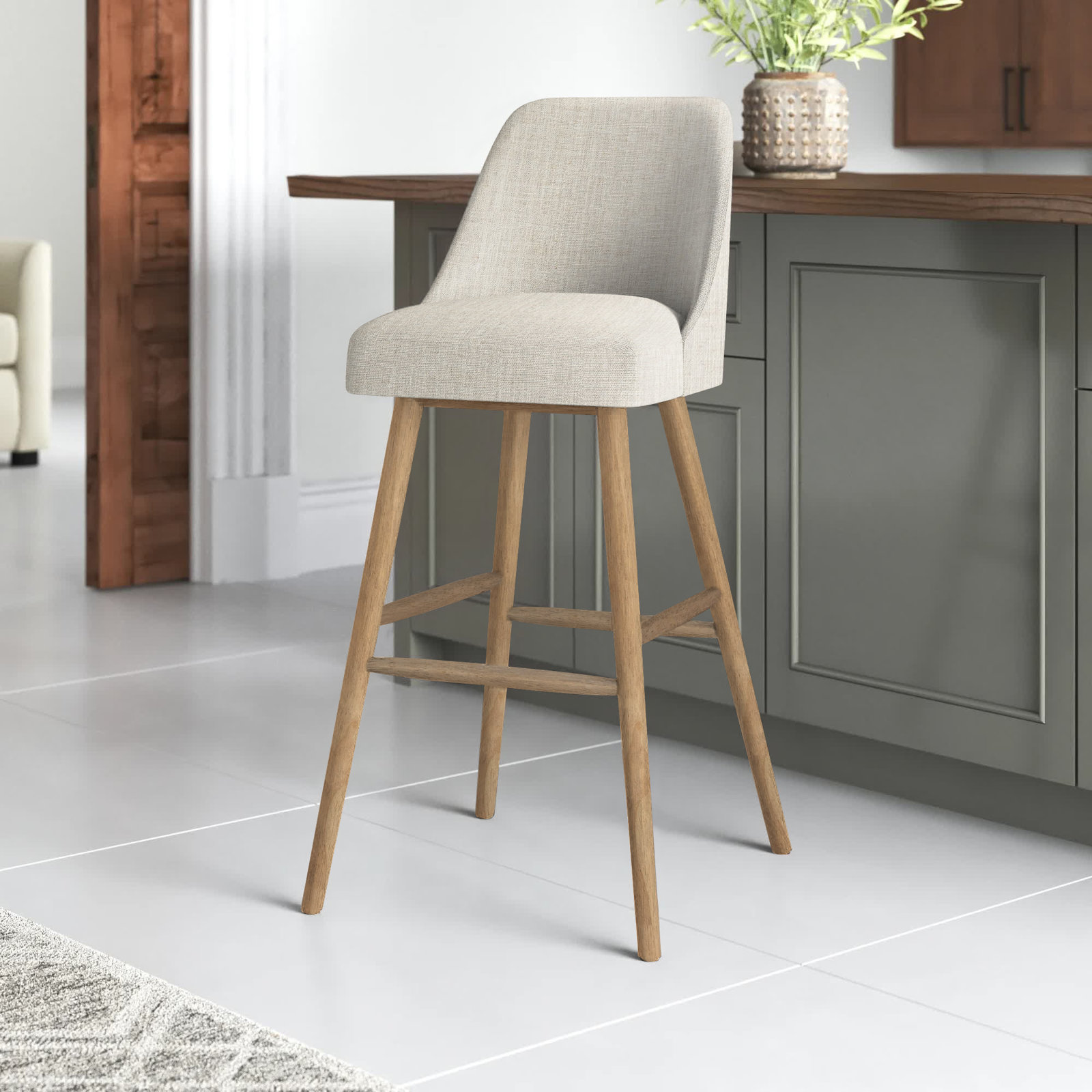 Gallie Bar and Counter Stool, Natural Wood, Counter Stool (27" Seat Height), Classic Talc Linen