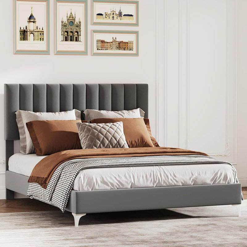 Velvet Platform Bed Frame, Queen
