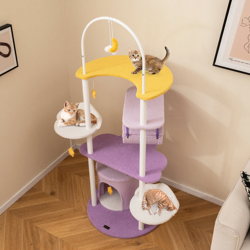  62'' Multi-level Cat Tree w/ Moon-Shaped Top Perch Cloud-Shaped Jumping Platform