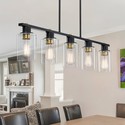 Luminaire suspendu pour îlot de cuisine à 5 lumières avec abat-jour en verre transparent