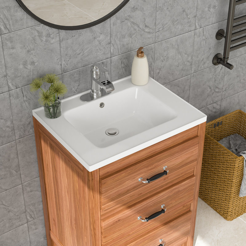 Plateau de meuble-lavabo simple en céramique blanc 24 po avec lavabo L 24 po