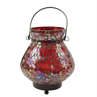 6.5" Decorative Mosaic Lota Glass Summer Tea Light Candle Holder Lantern