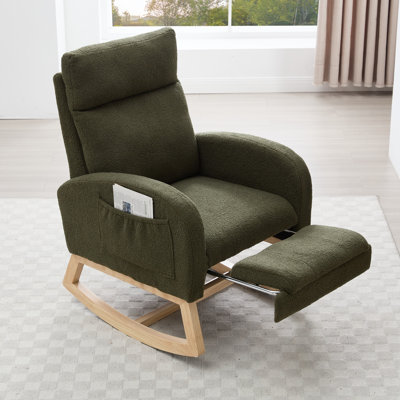 Chaise berçante en tissu Teddy avec repose-pieds réglable et pochette de rangement