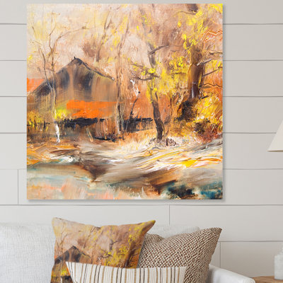 Paysage d'automne à la ferme - œuvre d'art sur toile