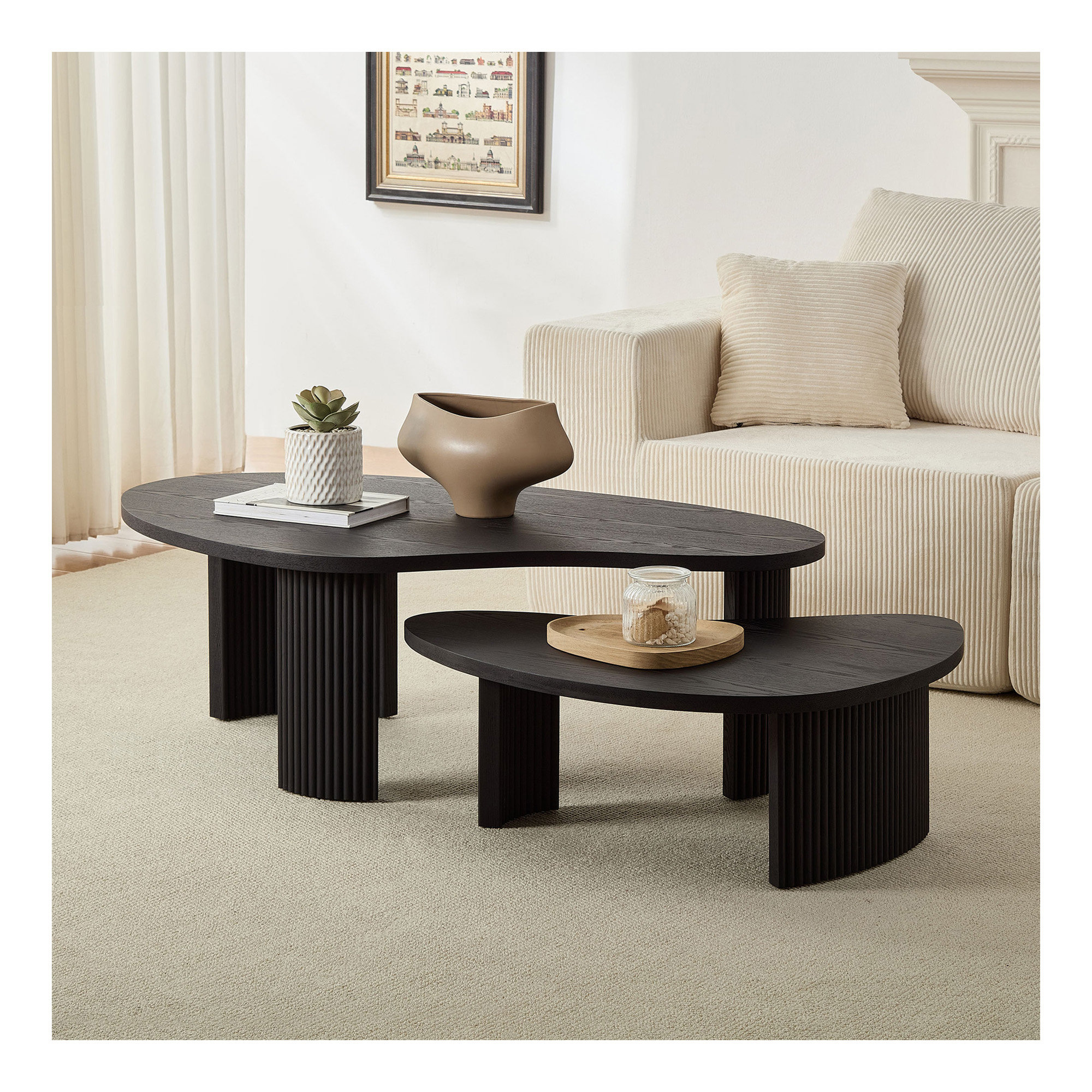 Orren Ellis 2-Piece Modern Irregular Shape Coffee Table Set For Living ...