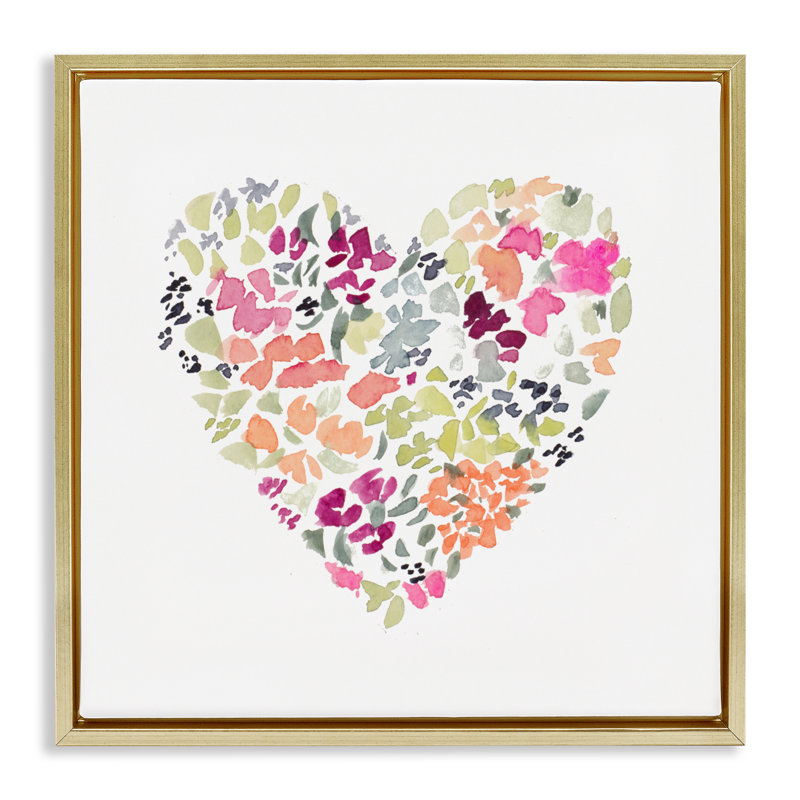 Cadre flottant Blooming Pastel Heart, design par Lanie Loreth, H 25 po x l 25 po, Cadre flottant métallique doré