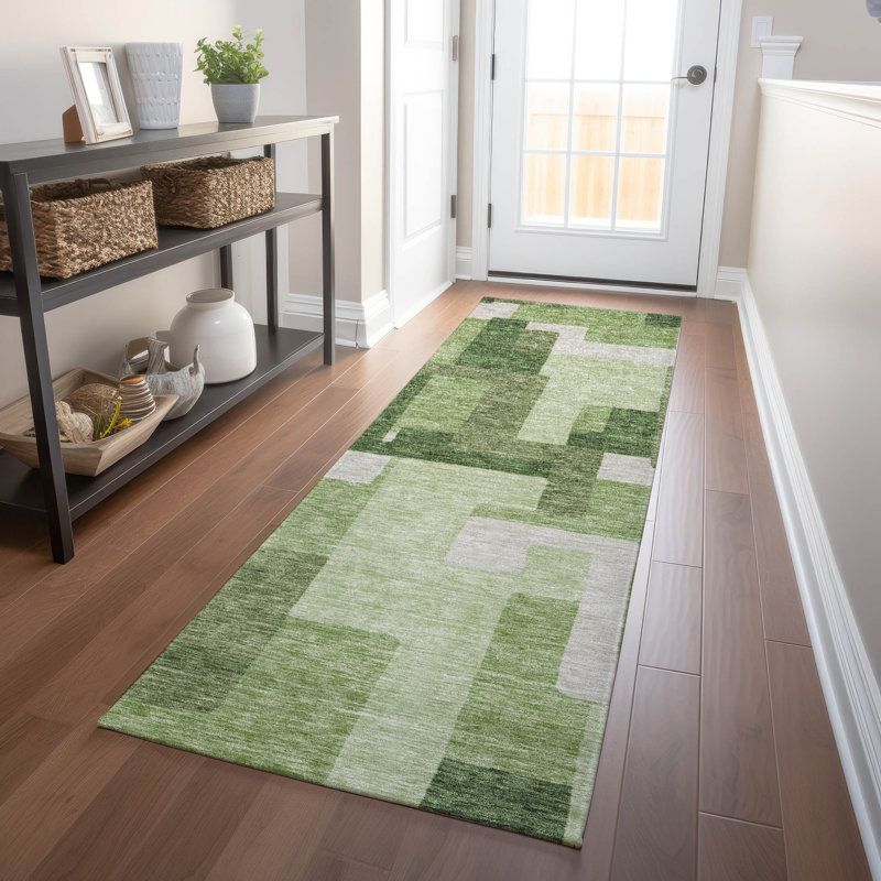 Premium Machine Washable Lisse Green Rug, Runner 2'3" x 7'6"