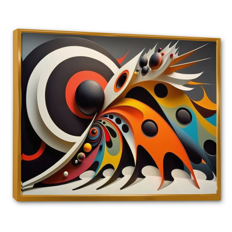 Ardriana - art mural moderne sur toile géométrique, L 32 po x H 24 po, Cadre flottant doré
