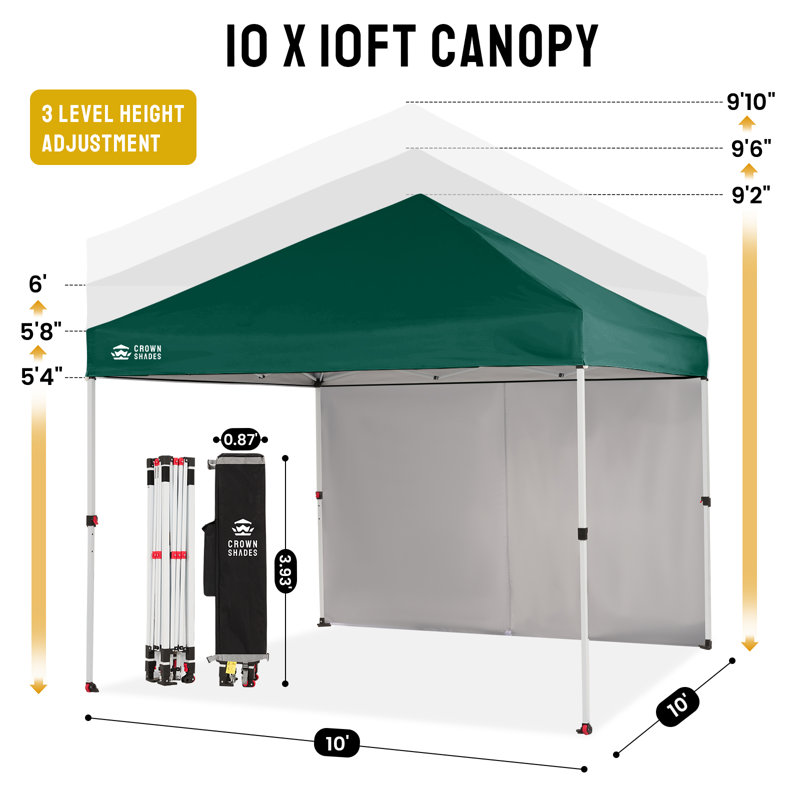 CROWN SHADES Commercial 10' x 10' One Push Center Lock Instant Pop-Up Canopy Tent with 4 Sidewalls,Forest Green , Forest