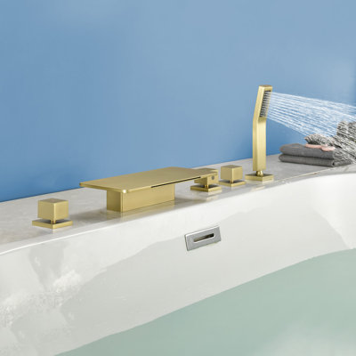 Deck Mount Roman Tub Faucet Set Waterfall High Flow Bathtub Faucets