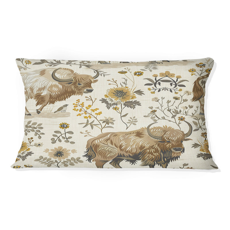 Coussin lombaire à imprimé floral beige