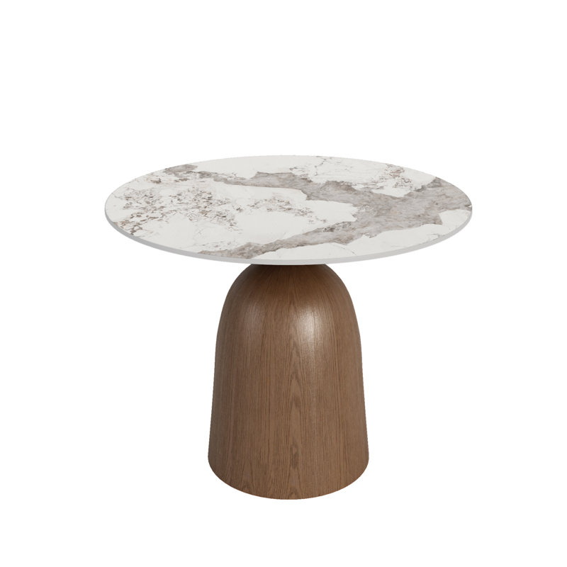 Breakfast Dining Table 43", White, 29.52"H x 43.3"L x 43.3"W, Warm Walnut