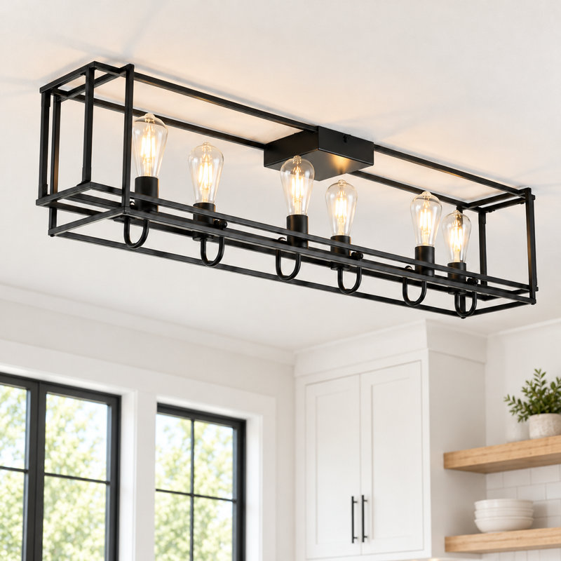 6 - Light 47.24'' Black Farmhouse Dimmable Flush Mount
