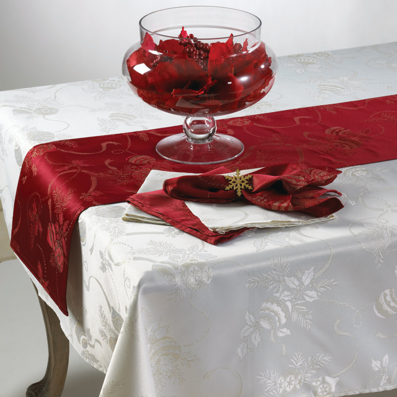 Christmas Design Jacquard Holiday Table Runner, Red, 54" L x 16" D
