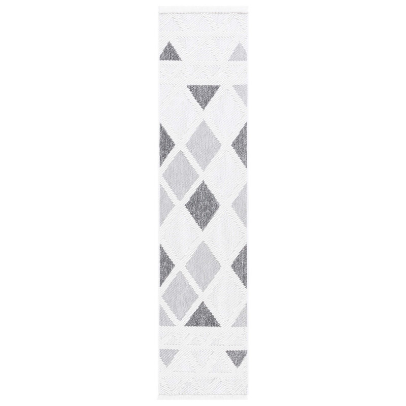 Tapis gris tissé à la machine à motif géométrique, Tapis de couloir 2 pi x 8 pi