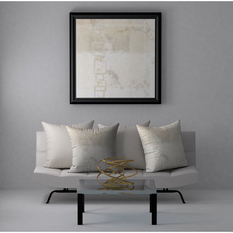 Reversible Throw Pillow, 24" x 24", White/Beige Abstract