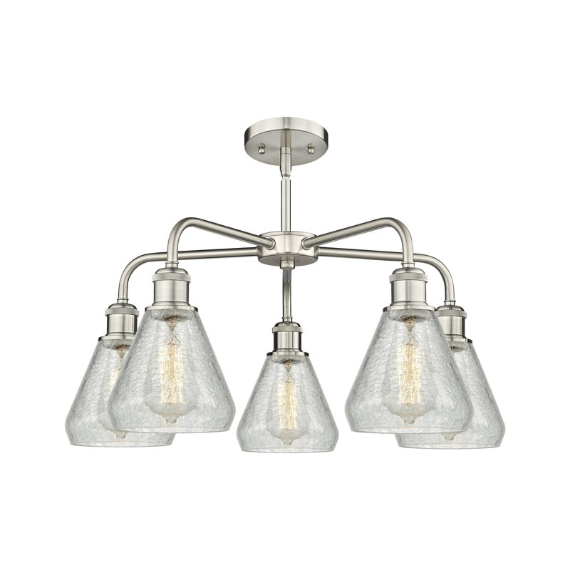 Lustre conique à 5 lumières Kotter, Nickel satiné