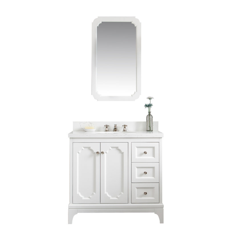 Queen 36" Single Bathroom Vanity Set with Mirror, Pure White