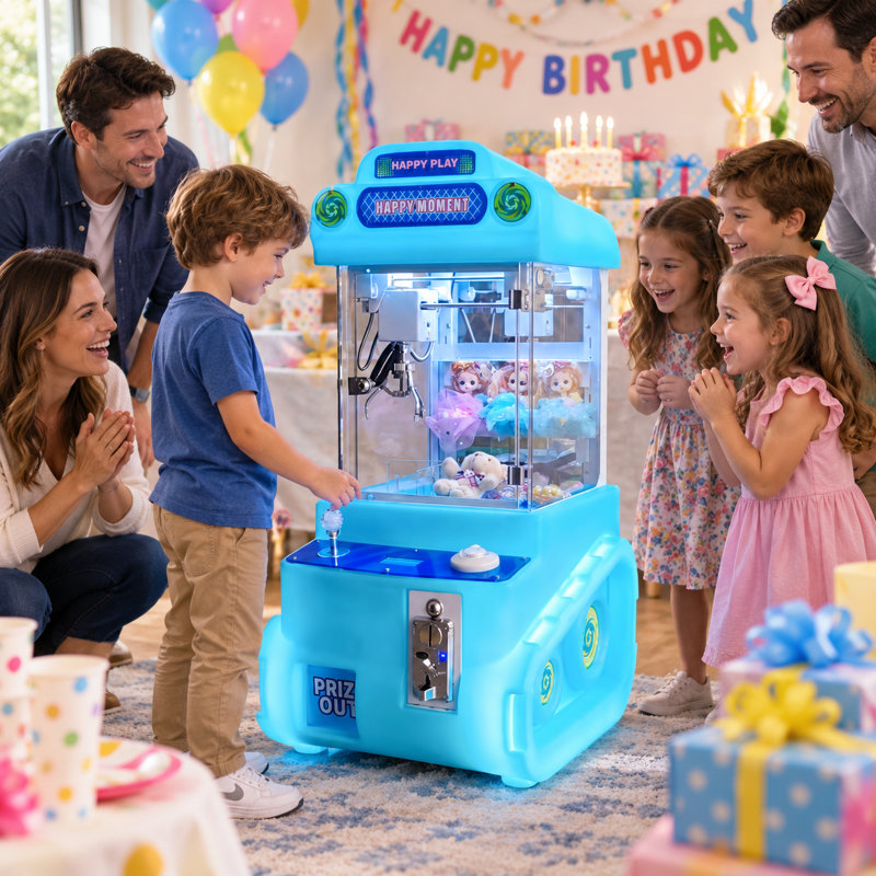Machine à pince de table lumineuse, à pièces, avec manette, idéale pour les salles de jeux à domicile, les fêtes d'anniversaire et les moments de détente en famille, bleue.