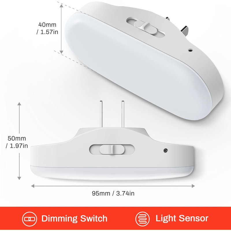 Diamond Pattern Lens Plug-In Night Light With Light Sensor, 2700K, 3-Level Dimmer, Memory