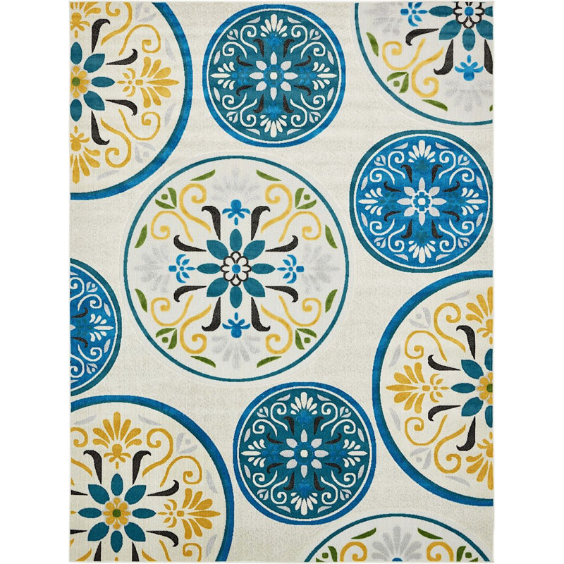 Outdoor Veranda Area Rug Teal Color, Rectangle 9' x 12'