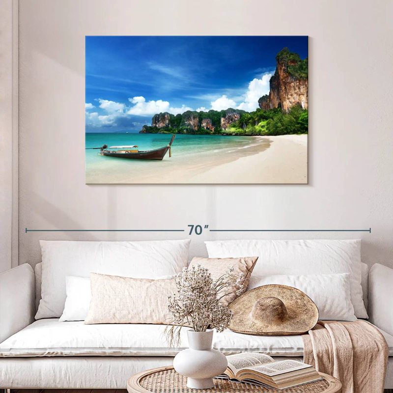 Bateau sur la plage Mehar en Thailande, H 30 po x l 45 po