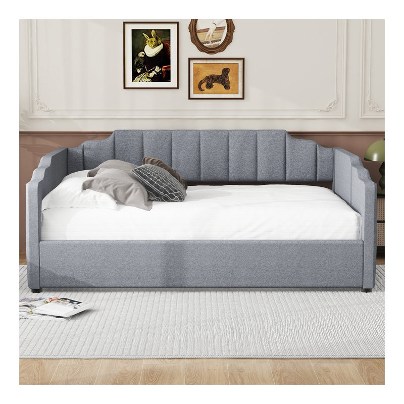 Lit de jour rembourré avec rangement inférieur, taille double, beige, Gris, Complet/Double
