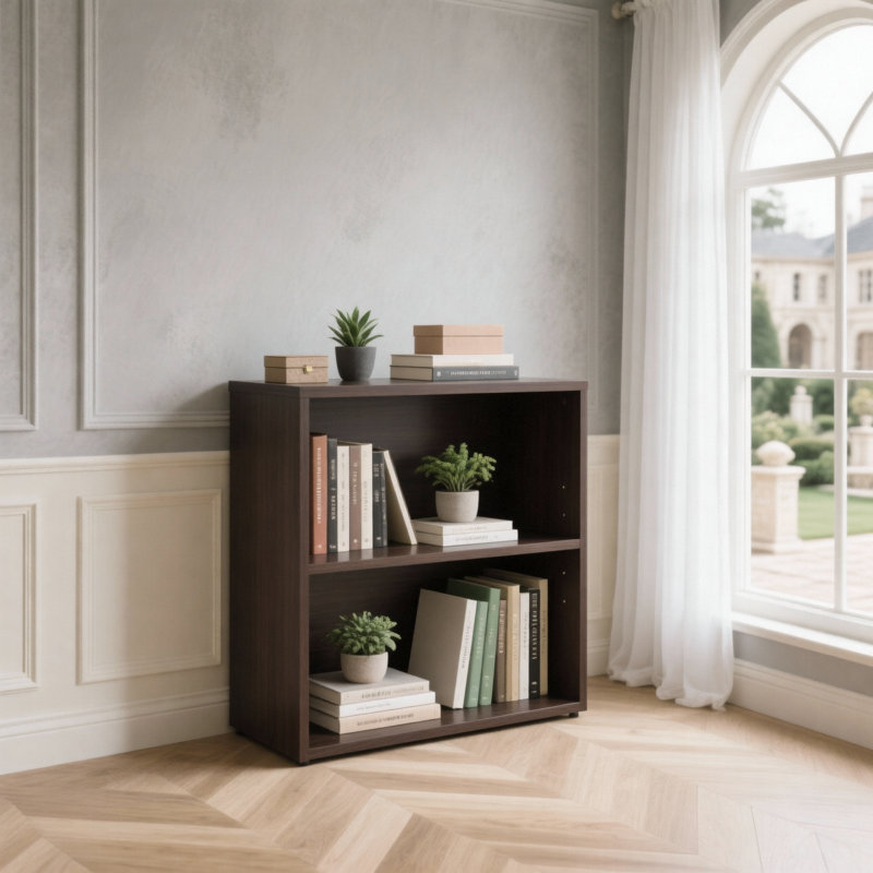 Bibliothèque à 2 tablettes avec tablettes réglables, durable et polyvalente pour le bureau et la maison, compacte et facile à assembler