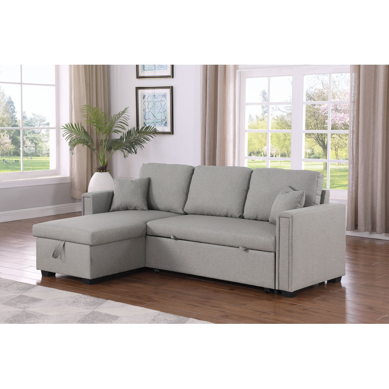 Dishaan Convertible Sleeper Sofa with Reversible Chaise, Light Gray 100% Polyester