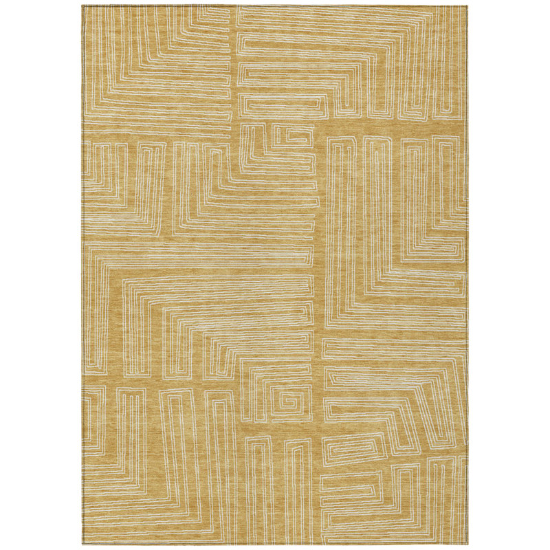 HomeRoots 3' X 5' Gold Geometric Washable Indoor Outdoor Area Rug