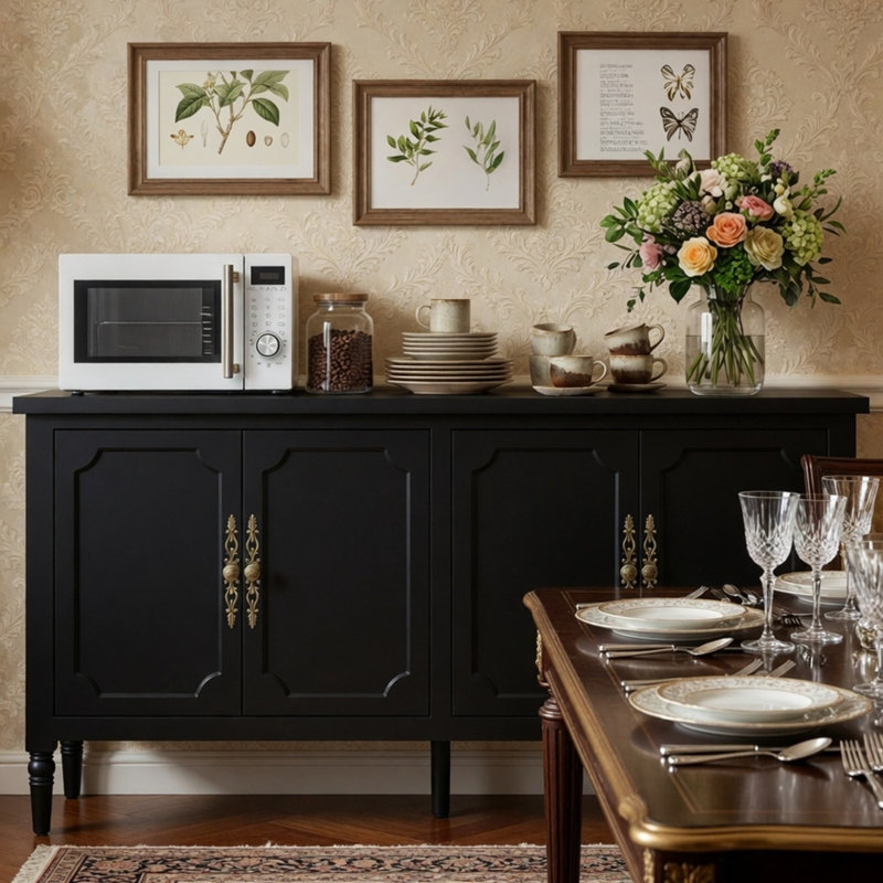 Buffet 58,9 pouces avec tablettes ajustables, Black