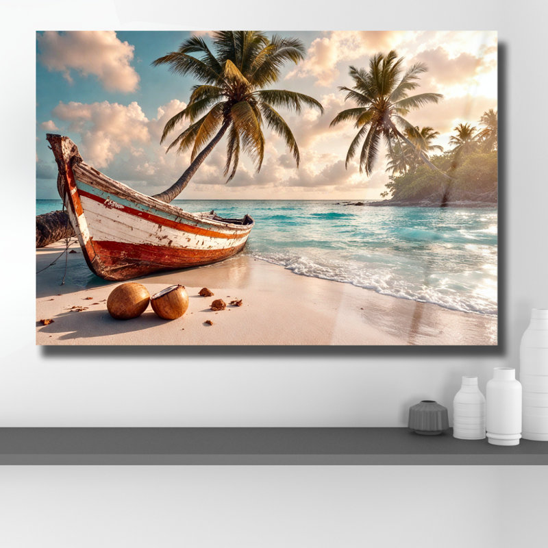 Coastal Beach Sunrise On The Beachy Scene Coastal Modern Large Glass, H 12 po x l 18 po