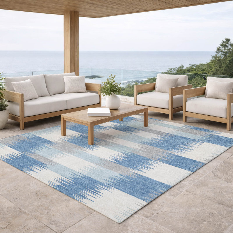 Machine Washable Indoor/Outdoor Chantille ACN2912 Geometric Rug, Denim, 8' x 10'