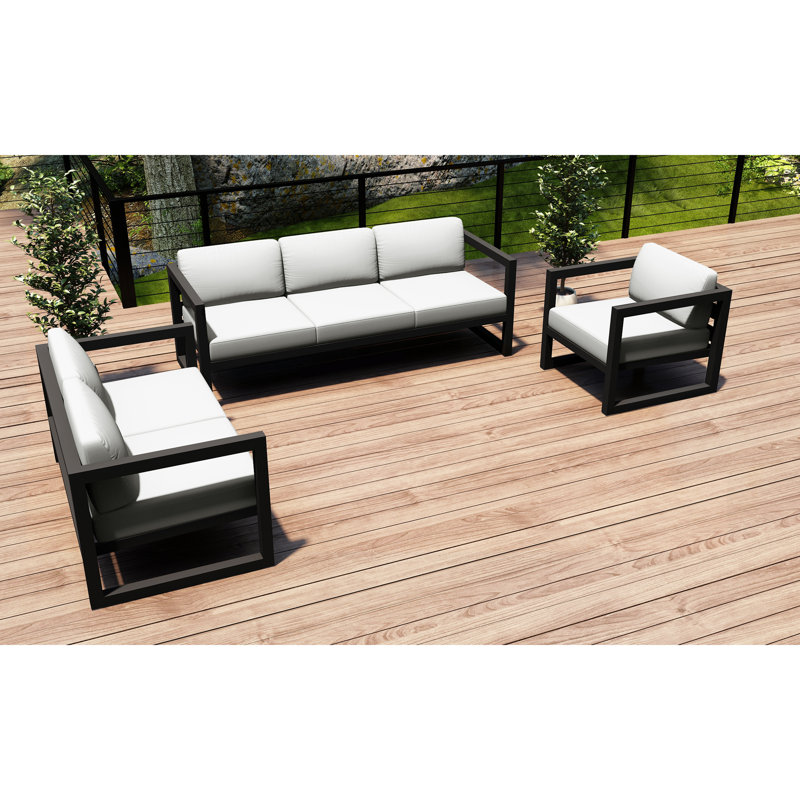 Avion 3 Piece Sofa Loveseat Set, Slate, Canvas Natural Sunbrella® Canvas