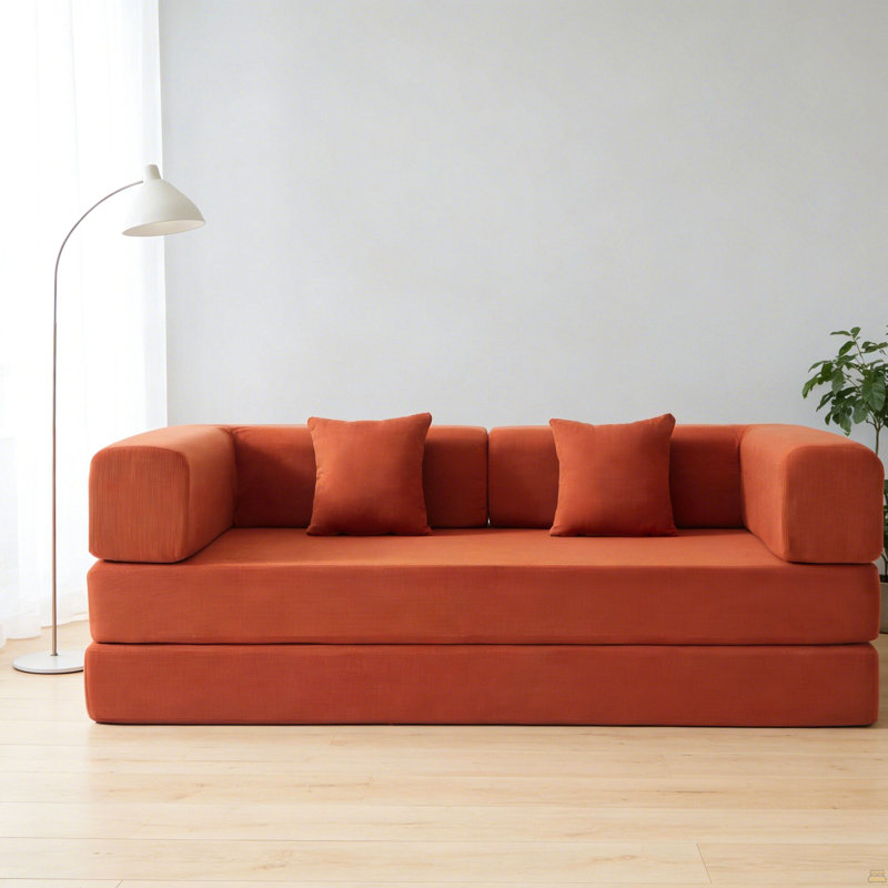 Canapé-lit convertible avec coussin cylindrique, canapé-lit pliant en velours côtelé, Orange