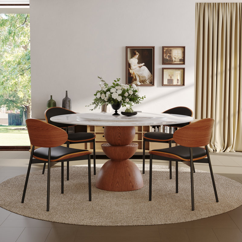 Table de salle à manger ronde Conlon avec plateau tournant, H 29,53 po x L 53,15 po x l 53,15 po, Pandora
