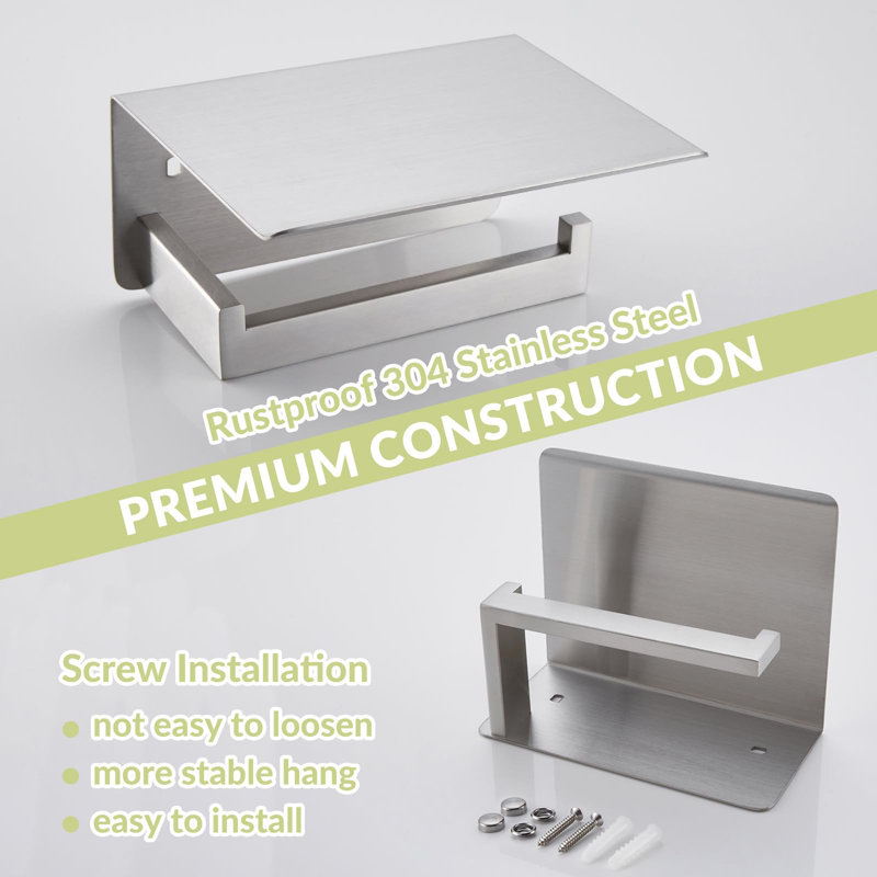 Brushed Nickel Stainless Steel Toilet Paper Holder with Phone Shelf