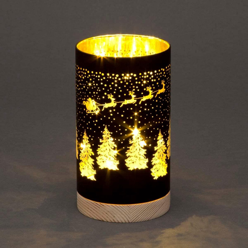 23cm Christmas Decorated Vase Table Light Santa Sleigh Scene Black LED