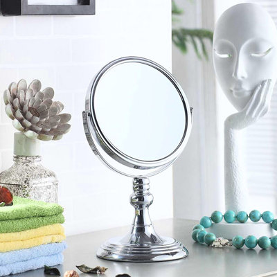 Miroir de maquillage argenté 6,5 po, grossissement X7, métal et verre, rotation à 360 °, base assemblée
