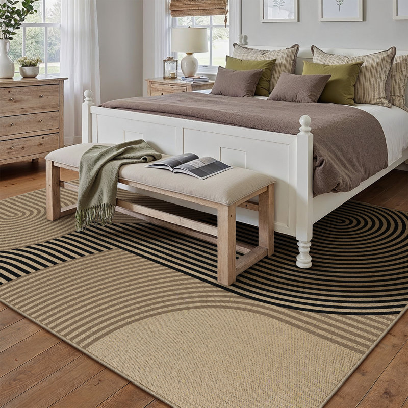 Geometric Striped Jute Area Rug in Black/Brown, Rectangle 8' x 10'