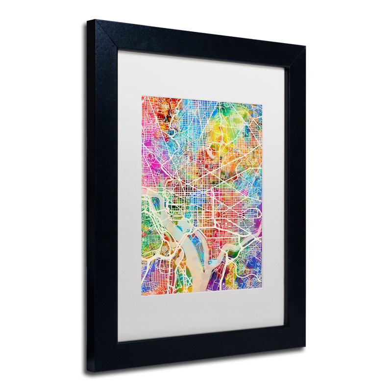 "washington dc map" par michael tompsett, impression sur toile encadrée, H 14 po x l 11 po x P 0,5 po, Blanc