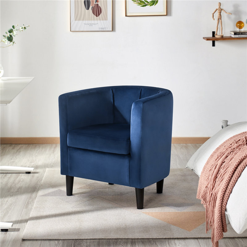 Fauteuil en velours revêtu de tonneau, Velours bleu